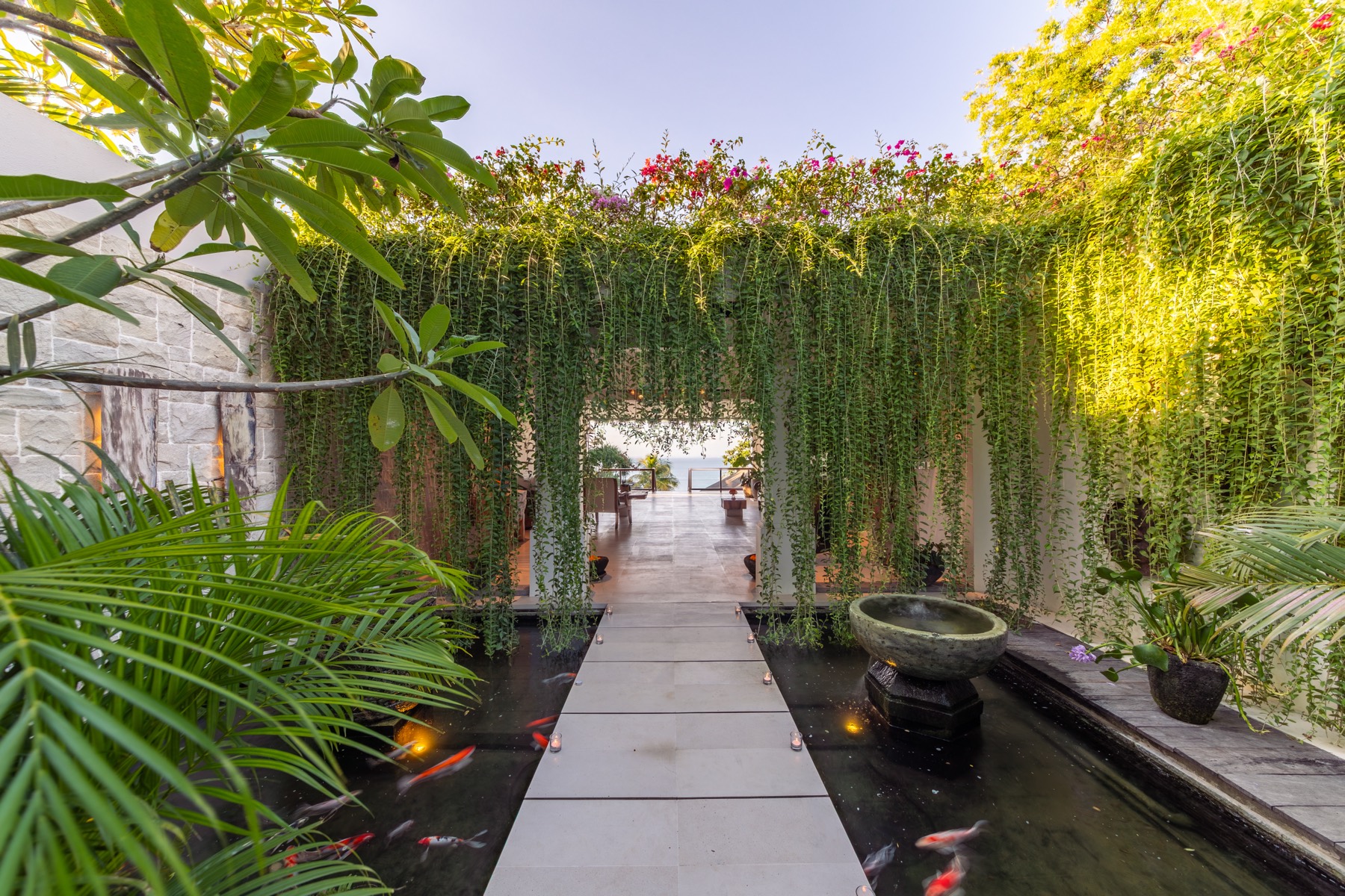 Koi pond entrance walkway